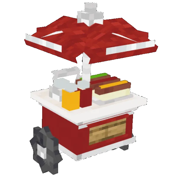 Generated Minecraft model of a hotdog stand with a red umbrella